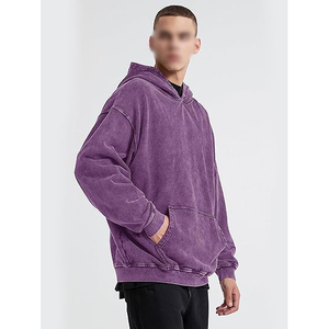 Hoodie court et ample avec traitement délavé à l'acide, détails déchirés sur toute la surface, coupe décontractée unisexe, hoodies délavés à l'acide - Product Image 2