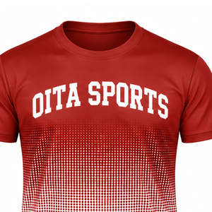 T-shirt de sport pour homme à manches courtes et col rond, imprimé par sublimation, dégradé rouge brique et blanc, personnalisé pour l'entraînement et la performance athlétique - Product Image 3