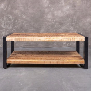 <b>Modern</b> Industrial Metal & Wooden Solid Mango Wood With Self <b>Black</b> & Natural Finish Folding Living Room Furniture <b>Coffee</b> <b>Table</b> - Product Image 3
