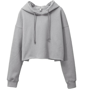 ladies crop hoodie ribbed cuff streetwear hoodie women crop hoodie <b>brushed</b> fleece relaxed sweatshirt ladies crop hoodie - Product Image 1