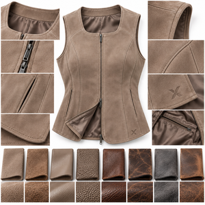 Chalecos de Mujer en Gamuza, Nobuk y Cuero Especializado |   Gris, Negro, Borgoña, Marrón, Camel |   Fabricante OEM ODM |   Calidad Premium | - Product Image 4
