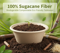 Bols jetables écologiques en bagasse de canne à sucre 48oz, robustes, compostables, résistants aux micro-ondes et aux fuites, pour fêtes, soupes, salades, ramen