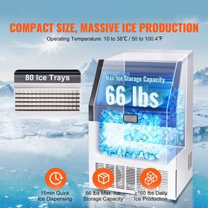 Macchina per il ghiaccio commerciale da cucina, a armadio, da 160 libbre/24H, produzione 80 cubetti di ghiaccio in 12-15 minuti - Product Image 2