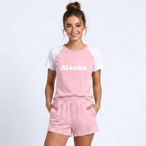 Conjunto de 2 Piezas Casual Personalizado para Mujer, Estilo Ohio, Top de Manga Corta con Cuello Redondo, Tejido de Felpa Transpirable, Corte Regular - Product Image 2