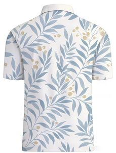 Men's Floral Leaf Print Short Sleeve Polo Shirt Casual Breathable Cotton Poplin Regular Fit Digital Printed - Product Image 3