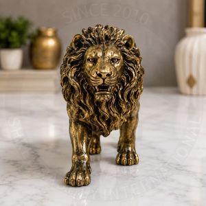 Figura de León en Aleación de Zinc, Bañada en Oro, Escultura Animal, Decoración para el Hogar, Artesanía en Metal Fundido - Product Image 2