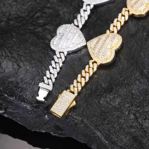 Fashionable Charm Luxury <b>Solid</b> <b>Silver</b> Baguette Heart Cuban Link <b>Bracelet</b> Vvs Clarity Moissanite Diamond <b>Bracelet</b> - Product Image 3