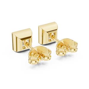 Joyería de oro y platino de alta gama, impresionantes pendientes de diamantes redondos con halo y engaste en bisel, con elegante corte en U y pavé para mujer. - Product Image 6