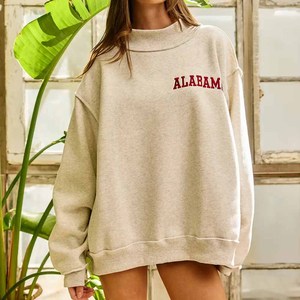 GA Custom University Style <b>Mock</b> <b>Neck</b> Sweatshirt Women Plaid Applique Letter Embroidered Cotton Fleece Crewneck - Product Image 4
