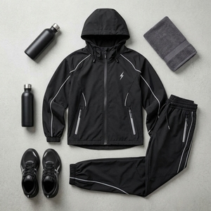 Conjunto Deportivo de Dos Piezas para Mujer, Sudadera con Capucha Negra, Cierre de Cremallera, Resistente al Viento, Manga Larga, Pantalones Deportivos de Color Sólido - Product Image 4