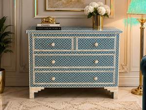 Table de chevet moderne personnalisée en os poli fait main avec incrustations florales, commode à tiroirs pour salle à manger, salon et chambre à coucher - Product Image 3