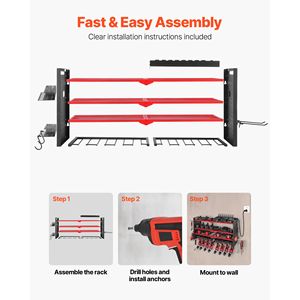 Organizzatore per Utensili Elettrici da Parete, Stazione di Ricarica con 4 Supporti per Trapani, Scaffale a 3 Livelli per Trapani, Pannello Forato Laterale per Garage - Product Image 6