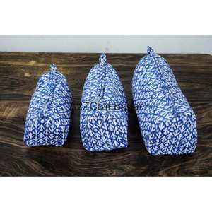 Estuche de Viaje Multifuncional Ecológico de Algodón Hecho a Mano con Estampado de Bloques, con Cierre, en 3 Tamaños, para Guardar Maquillaje - Product Image 1