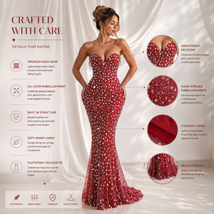 Luxury <b>Red</b> Crystal Mermaid Gown | Strapless Sweetheart Neck Evening Dress | Designer Rhinestone Party Wear for Women Wedding - Product Image 6