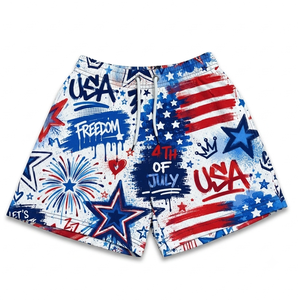 Kid's Solid American Flags Boys Shorts Canvas Knit Mesh Quick Dry Breathable Eco-Friendly Drawstring Closure Lightweight - Product Image 1
