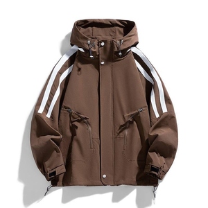 OEM Custom Spring Nonwoven Fashion Outdoor Men's <b>Patchwork</b> Zipper Casual Wear Multiple Pockets Hooded Windbreaker - Product Image 3