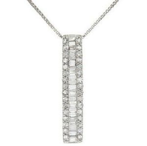 Collar con Colgante de Barra de Diamantes Naturales Blancos de 0.50 Cttw, Chapado en Rodio, Estilo Cristiano, para Boda, Plata de Ley 925, Cadena de 18 Pulgadas - Product Image 1