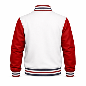 แจ็คเก็ตวาร์ซิตี้สีดำแบบกำหนดเอง OEM ผ้าขนสัตว์ แขน PU คอตั้ง ระบายอากาศได้ดี ขายส่ง - Product Image 4