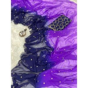 TREANDING GEORGETTE SECUENCIA CON ARCO WORK SAREE CON BLUSA SIN COSTAR MORADA - Product Image 1