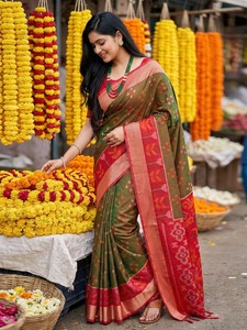 Designer pochampalli silk blend <b>saree</b> for women | wedding & - Product Image 6