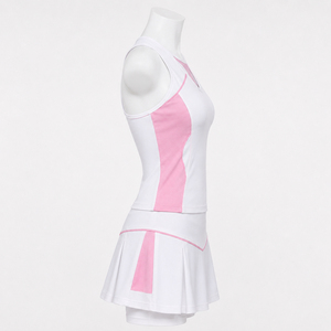 <b>Women</b> Breathable Tennis Dress <b>White</b> Pink Sleeveless Racerback Pleated Skirt Set With <b>Shorts</b> - Product Image 6