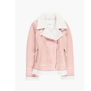Women's Pink Faux Leather Bomber Jacket With <b>Fur</b> <b>Trim</b> Collar And Cuffs Winter Thick Windproof Coat - Product Image 4