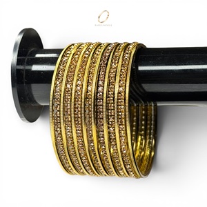 High Quality Stainless Steel 18K Gold Plated <b>Crystal</b> Bangles Set for Women Premium Indian Wedding Fashion Jewelry Wholesale - Product Image 1
