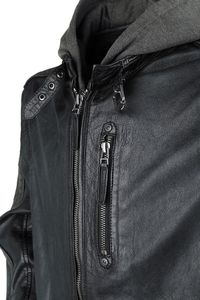 Vestes noires en cuir pleine fleur de haute qualité avec capuche Veste pour homme - Product Image 3