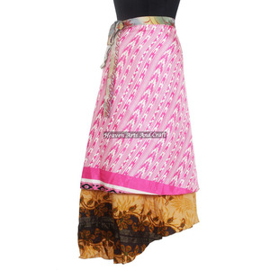 Falda larga de seda mágica reversible de 2 capas, estilo sari, para fiesta, de 2 capas, estilo hippie, falda larga india de seda tipo sari. - Product Image 6