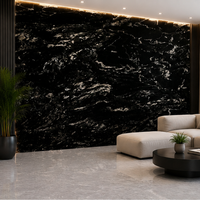 Grande dalle de marbre noir et blanc BELVEDERE poli, écologique, avec veines vertes en calcite, design 3D moderne pour mur de salon