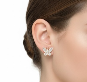 Pendientes de Oro Sólido de 14K con Diseño de Mariposa V B Arts, Diamantes Cultivados en Laboratorio con Corte Baguette - Joyería de Moda para Compromiso/Boda - Product Image 4