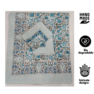 Jaipur Hand <b>Block</b> Printed Pure Cotton Indian Boho White <b>Bed</b> Sheet Set King Size Non Toxic Dyes Sustainable Flowers Hospital - Product Image 2