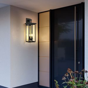 22.0\" <b>Outdoor</b> <b>Wall</b> Lantern 2-<b>Light</b> Design Clear Glass Panels <b>Dusk</b> <b>Dawn</b> <b>Sensor</b> Matte Black Finish Weatherproof <b>Light</b> for Porch - Product Image 2