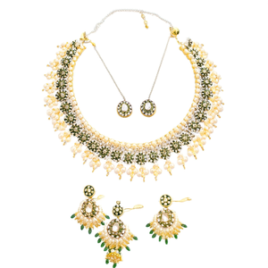 Juego de Joyería Fina para Novia, Chapado en Oro y Rodio, con Piedras Kundan, Meenakari y Perlas, Incluye Aretes - Product Image 3
