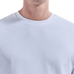 T-shirt côtelé à manches courtes pour homme, col rond, léger, extensible, décontracté, pour tous les jours, entraînement physique, voyage, plein air - Product Image 3