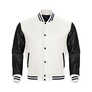 Chaquetas Universitarias Personalizadas de Poliéster y Algodón Blanco con Mangas Negras y Letras de Béisbol para Hombre, Talla Grande, Otoño - Product Image 1