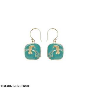Boucles d'oreilles pendantes artisanales en laiton avec motif géométrique sur émail bleu sereine et finition anti-ternissement – Tendance - Product Image 2