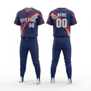 Ensemble d'uniformes de baseball personnalisés : Maillot boutonné et pantalon 100 % polyester, séchage rapide, respirant, noms d'équipe personnalisés pour les sports collectifs - Product Image 1