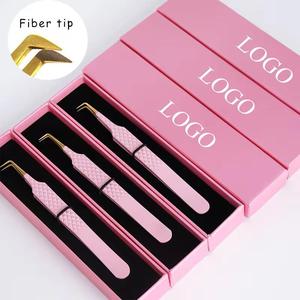 Morje Surgical Eyelash Tweezers Set <b>Pink</b> Color Custom Logo <b>Box</b> Packaging Smooth Tips for Beauty Use - Product Image 2