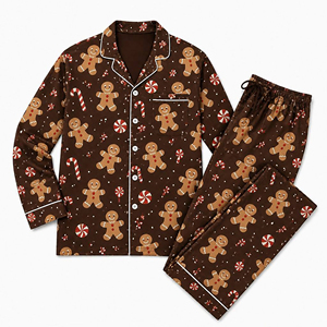 <b>Men's</b> Long Sleeve <b>Pajama</b> <b>Set</b> Christmas Gingerbread Print Button Down Sleepwear - Product Image 6