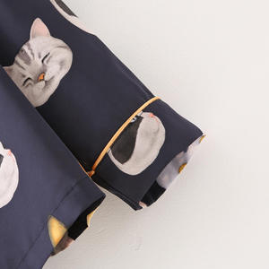 Ensemble de vêtements de nuit pour femmes, pyjama en satin doux à manches courtes, col en V, imprimé numérique, vêtements de nuit longs, respirants, été - Product Image 4