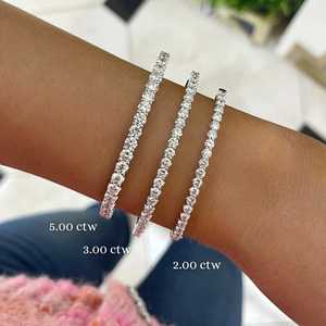 Lab Grown Diamond Bangle <b>Bracelets</b> 2-5Ctw Prong Set 10K 14K 18K Solid Gold Round Minimalist Stacking Double Security Hinged <b>Cuff</b> - Product Image 6