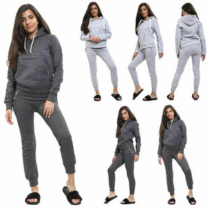 Women Grey Hooded Tracksuit Set Solid Color Casual Full Sleeve <b>Pants</b> With Side Pockets Elastic Waist Autumn Wear - Product Image 6