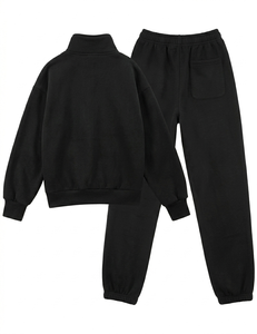 Conjunto Deportivo Unisex Negro, Sudadera con Cierre de Cremallera y Pantalones Jogger con Cordón, Color Sólido, Estilo Casual Otoñal - Product Image 2