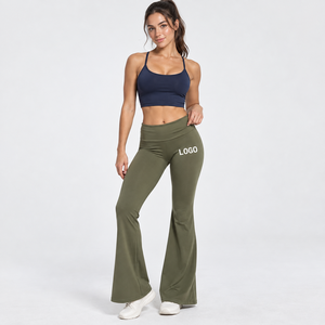 Women's High Waist Flared Yoga <b>Leggings</b> <b>With</b> <b>Side</b> <b>Pocket</b> Custom Logo Embroidery Spandex Nylon Activewear Sportswear - Product Image 4