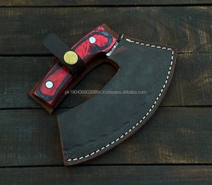 Couteau à pizza artisanal en acier Damas de qualité industrielle, tête de hache, manche en bois, étui en cuir, garantie 3 ans, personnalisable, haute qualité - Product Image 1