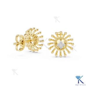 KRUP JEWELS Boucles d'oreilles clous Sunburst Starburst Flower en or massif 14K 18K, bijoux de luxe pour femme, pour mariage et soirée - Product Image 1