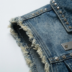 Gilet en jean pour homme avec clous, col rabattu, vêtement d'extérieur décontracté, 100% coton, couleur unie, longueur normale - Product Image 4