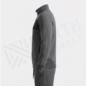 Veste de survêtement grise pour homme avec fermeture éclair intégrale, design color block, col montant, vêtements de sport décontractés, tenue d'automne - Product Image 3