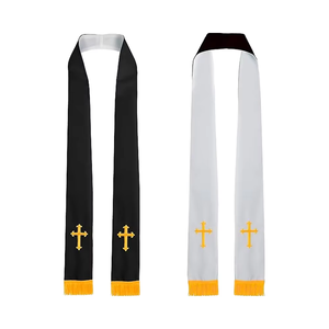 Polyester <b>Graduation</b> Stole with Embroidered Gold Latin Cross Trim in Various Colors for Adult Unisex Clergy <b>Graduation</b> <b>Sash</b> - Product Image 1